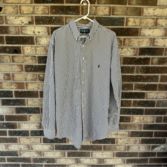 Ralph Lauren Classic Fit Long Sleeve Cotton Button Down Shirt Black Striped - Picture 1 of 11